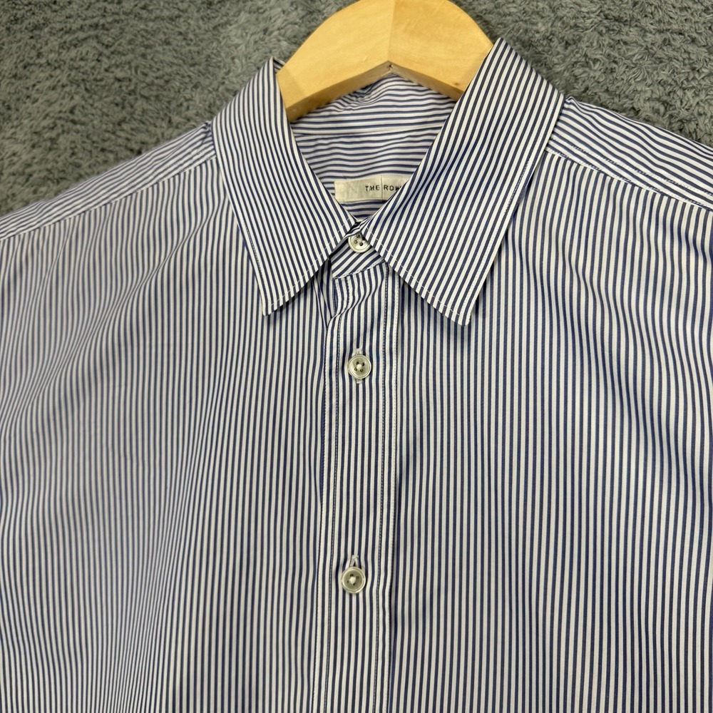 The Row Button Up Shirt Mens Large Blue Striped Cotton Poplin High-end‎ Luxury